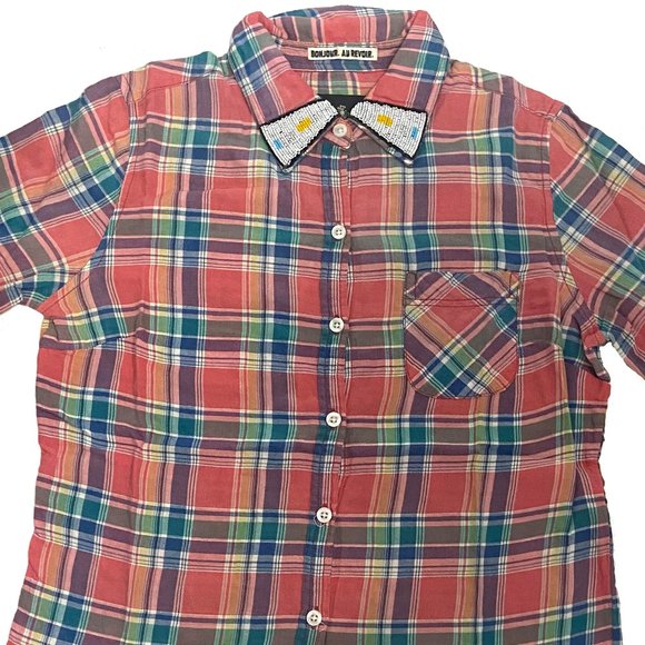 Maison Scotch Checkered Plaid Flannel Shirt with Beaded Applique ASO Clary Fray - Picture 3 of 14